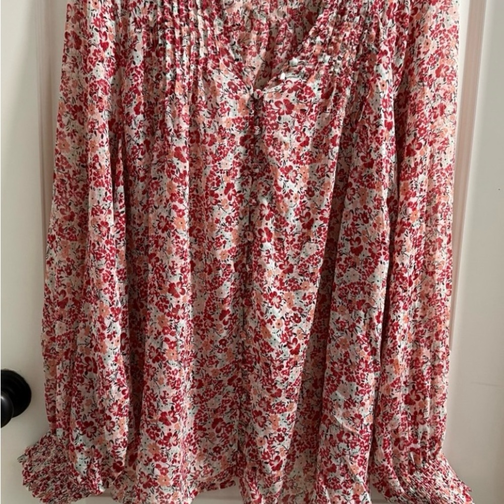 Torrid Red and White Floral Blouse